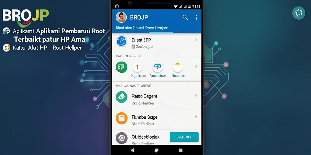 Tampilan antarmuka aplikasi BROJP sebagai Root Helper yang user-friendly.