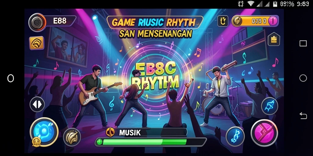 Antarmuka E88 yang ceria dan menarik untuk game Musik Rhythm.