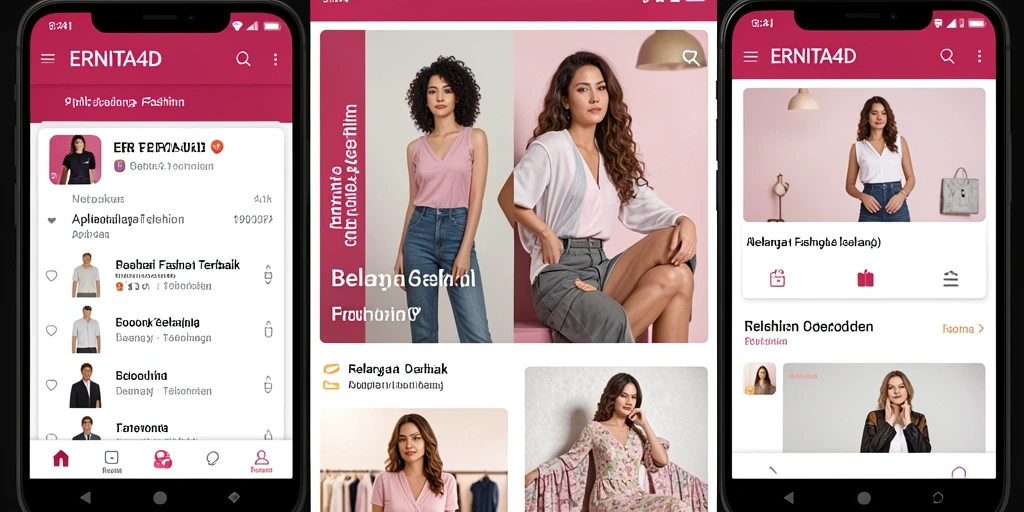 Antarmuka aplikasi ERNITA4D menampilkan koleksi fashion terbaru.
