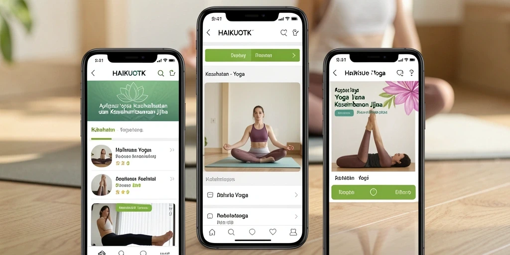 Antarmuka aplikasi HAIKUOTK dengan fitur yoga interaktif.