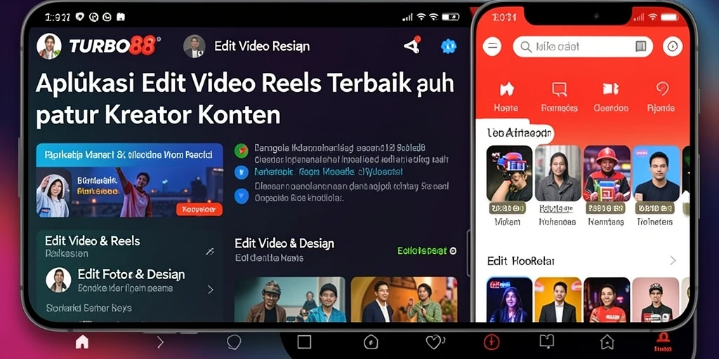 Screenshot TURBO88 menampilkan antarmuka aplikasi Edit Video Reels yang intuitif.